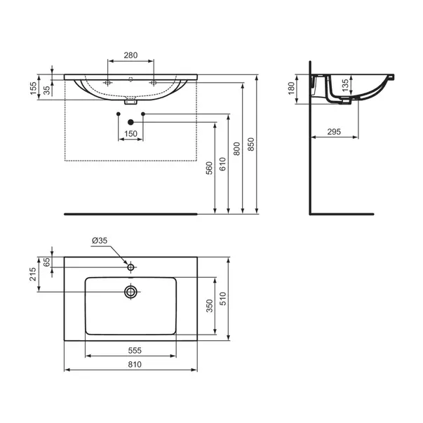 Lavoar suspendat Ideal Standard i.life B alb lucios 81 cm cu orificiu baterie si preaplin [13]