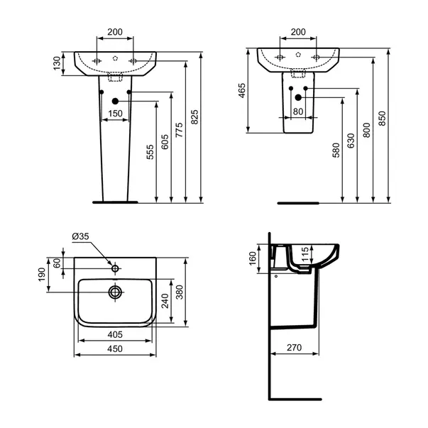 Lavoar suspendat Ideal Standard i.life B alb lucios 45 cm cu orificiu baterie si preaplin [12]
