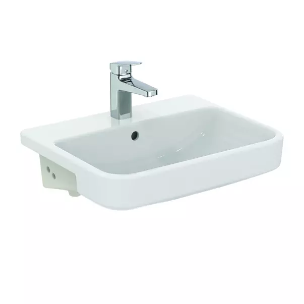 Lavoar semiincastrat Ideal Standard i.life B alb lucios 55 cm cu orificiu baterie si preaplin [3]