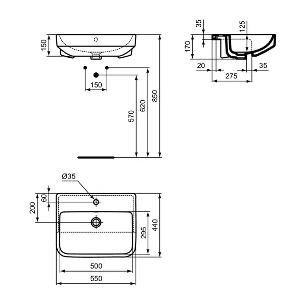 Lavoar semiincastrat Ideal Standard i.life B alb lucios 55 cm cu orificiu baterie si preaplin [6]