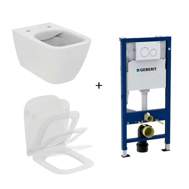 Vase wc suspendate - Set vas WC suspendat Ideal Standard I.life B cu capac slim softclose si set rezervor cu cadru incastrat si clapeta alba