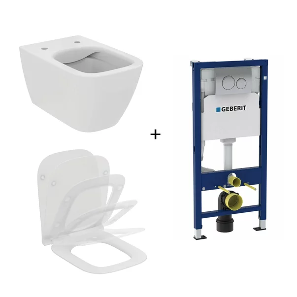 Vase wc suspendate - Set vas WC suspendat Ideal Standard I.life B cu capac slim softclose si set rezervor cu cadru incastrat si clapeta crom