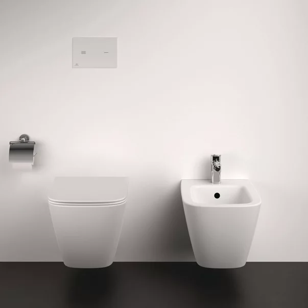 Set vas WC suspendat Ideal Standard I.life B cu capac slim softclose si set rezervor cu cadru incastrat si clapeta crom [2]