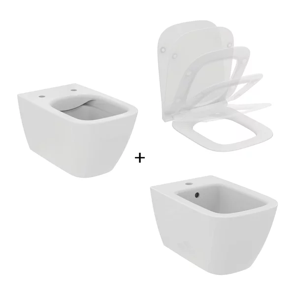 Vase wc suspendate - Set vas WC suspendat Ideal Standard I.life B alb cu bideu si capac slim softclose