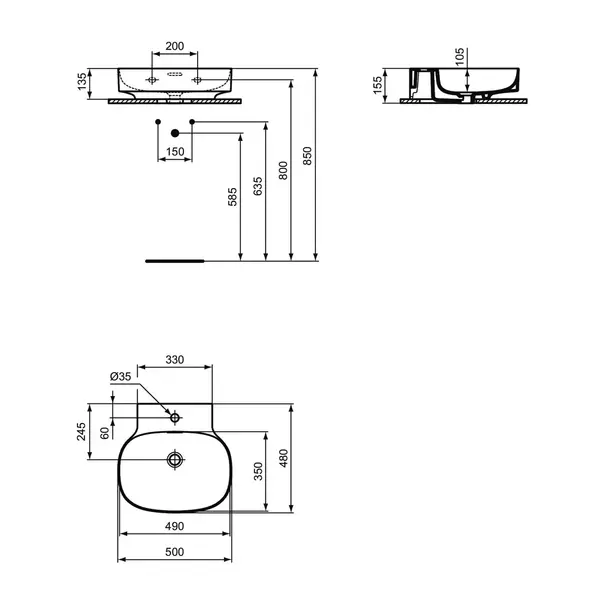 Lavoar suspendat Ideal Standard Atelier Linda-X 50 cm alb mat cu orificiu baterie si preaplin [11]