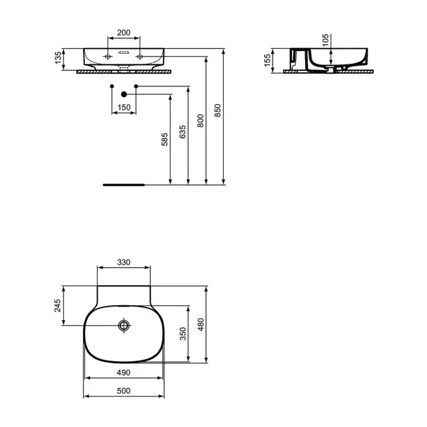 Lavoar suspendat Ideal Standard Atelier Linda-X 50 cm alb lucios cu orificiu preaplin [11]