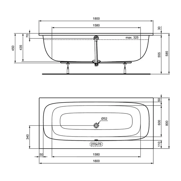 Cada dreptunghiulara Ideal Standard i.life 180X80 cm alb lucios [7]