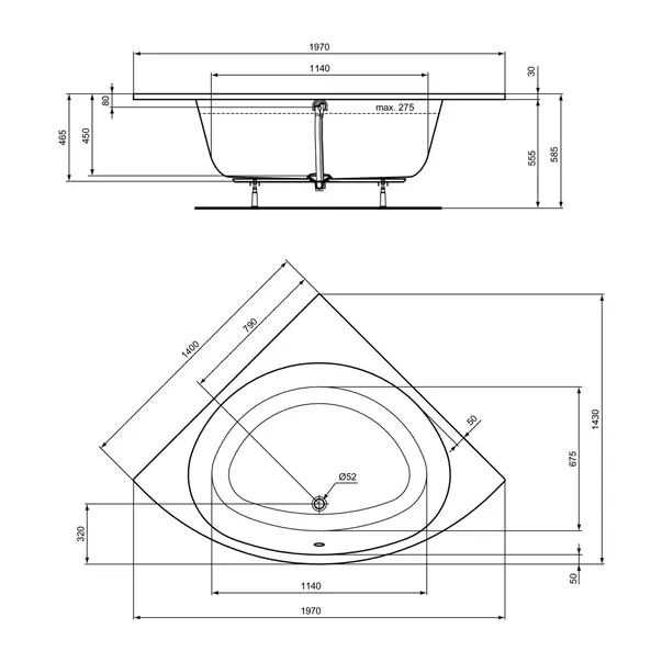 Cada pe colt Ideal Standard i.life 140X140 cm alb lucios [5]