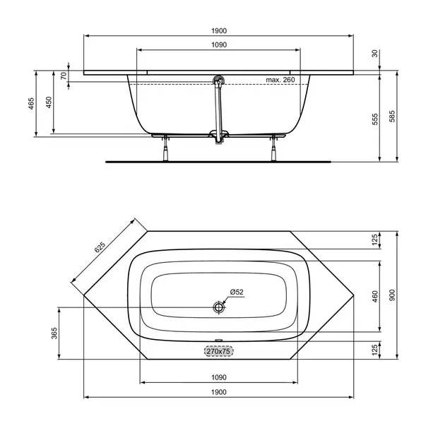 Cada pe colt Ideal Standard i.life hexagonala 190X90 cm alb lucios [4]