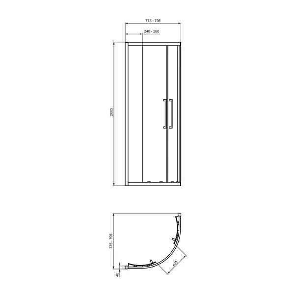 Cabina de dus semirotunda Ideal Standard i.life cu 2 usi culisante 80x80 argintiu [4]
