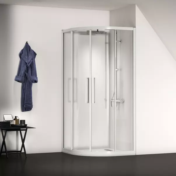 Cabine de dus semirotunde - Cabina de dus semirotunda Ideal Standard i.life cu 2 usi culisante 90x90 argintiu