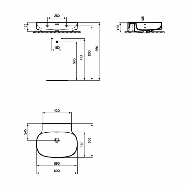 Lavoar suspendat Ideal Standard Atelier Linda-X cu orificiu preaplin 60 cm alb lucios [12]