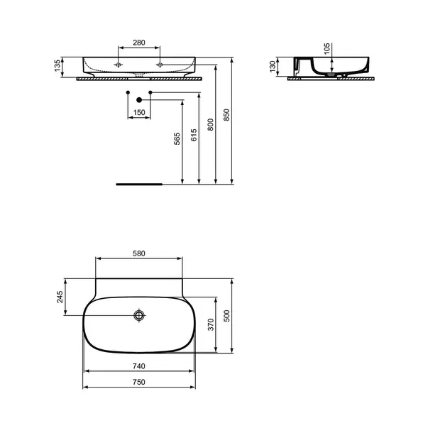 Lavoar suspendat Ideal Standard Atelier Linda-X 75 cm alb lucios [11]