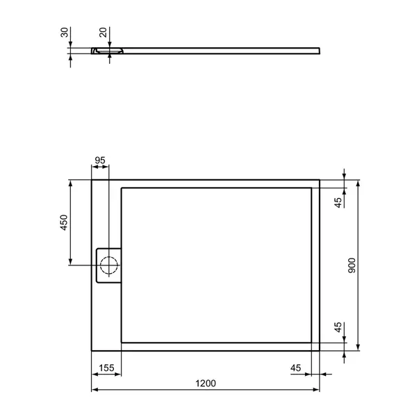 Cadita de dus dreptunghiulara Ideal Standard i.life Ultra Flat S gri asfaltic 120x90 cm [7]