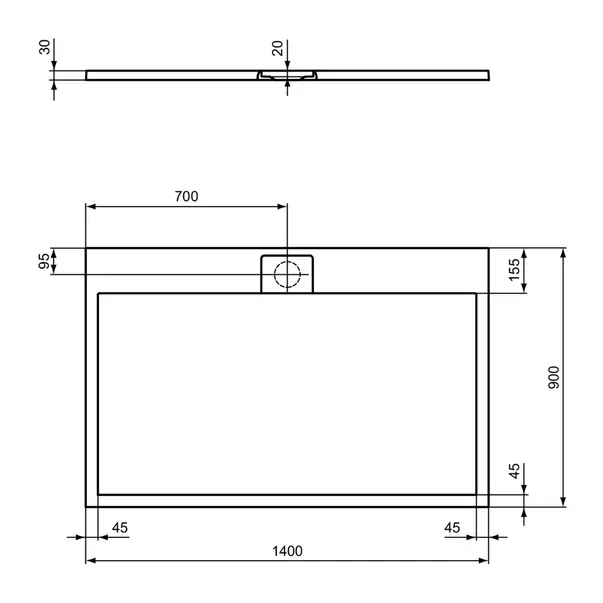 Cadita de dus dreptunghiulara Ideal Standard i.life Ultra Flat S nisipiu 140x90 cm [5]