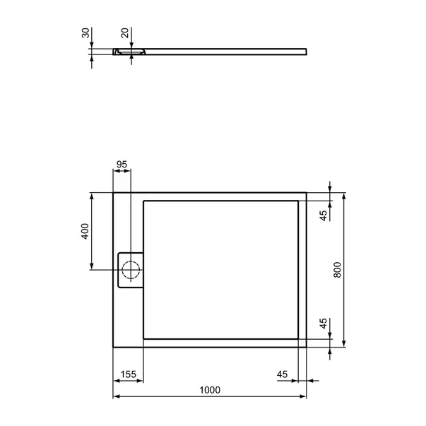 Cadita de dus dreptunghiulara Ideal Standard i.life Ultra Flat S alb pur 100x80 cm [8]