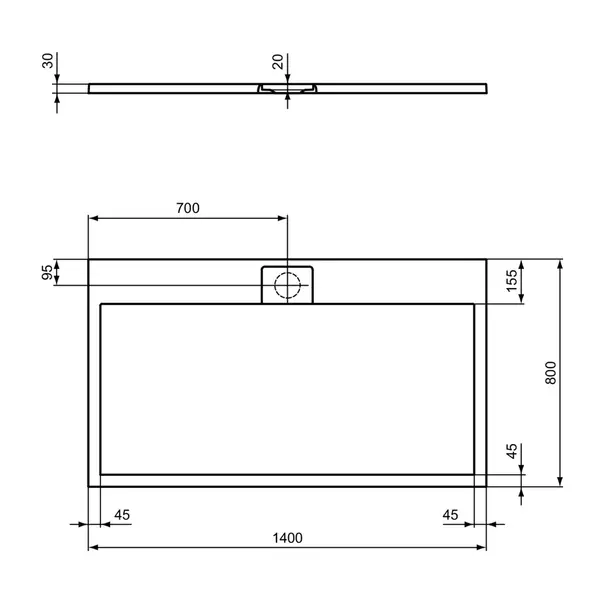 Cadita de dus dreptunghiulara Ideal Standard i.life Ultra Flat S negru intens 140x80 cm [8]