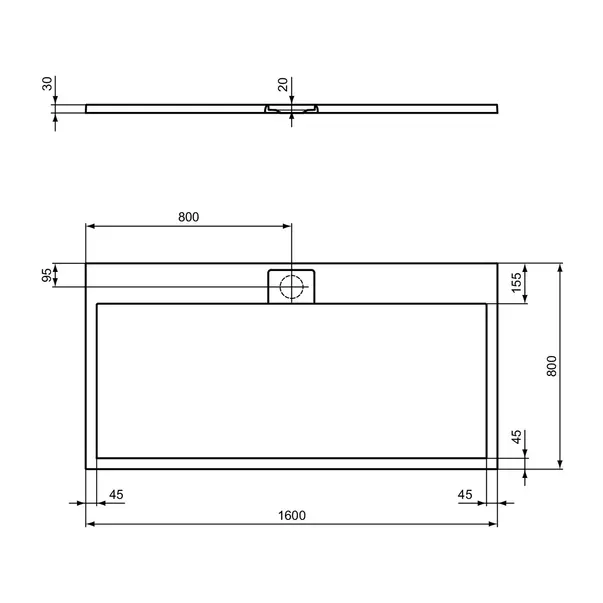 Cadita de dus dreptunghiulara Ideal Standard i.life Ultra Flat S alb pur 160x80 cm [6]