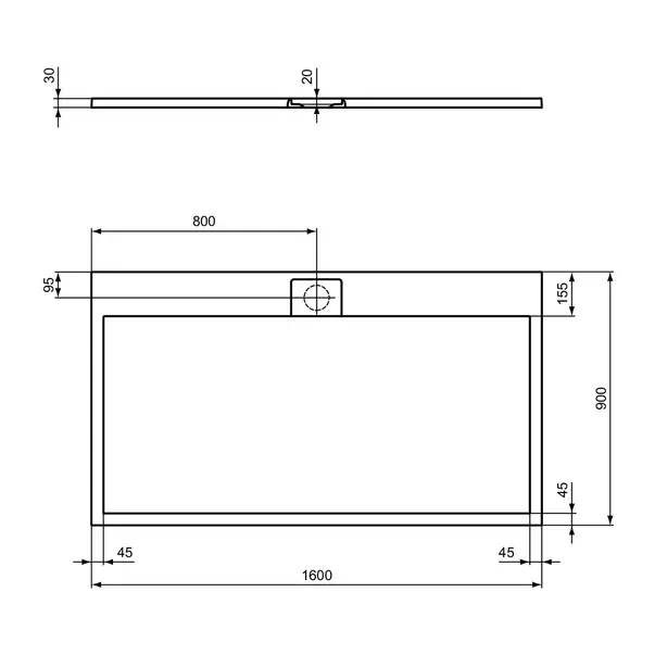 Cadita de dus dreptunghiulara Ideal Standard i.life Ultra Flat S gri asfaltic 160x90 cm [5]