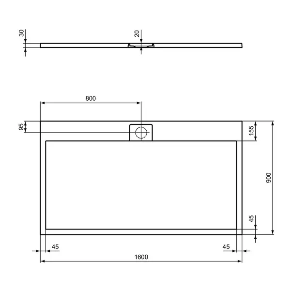Cadita de dus dreptunghiulara Ideal Standard i.life Ultra Flat S nisipiu 160x90 cm [5]