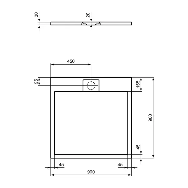 Cadita de dus patrata Ideal Standard i.life Ultra Flat S negru intens 90x90 cm [8]