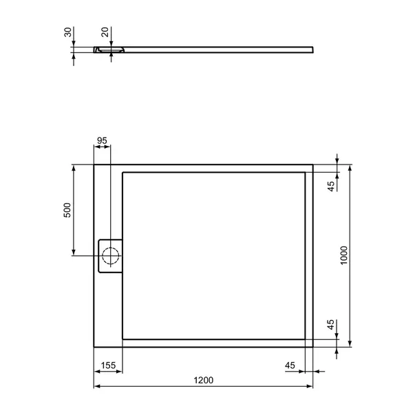 Cadita de dus dreptunghiulara Ideal Standard i.life Ultra Flat S alb pur 120x100 cm [5]