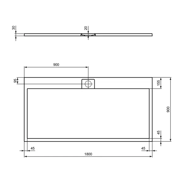 Cadita de dus dreptunghiulara Ideal Standard i.life Ultra Flat S alb pur 180x90 cm [5]