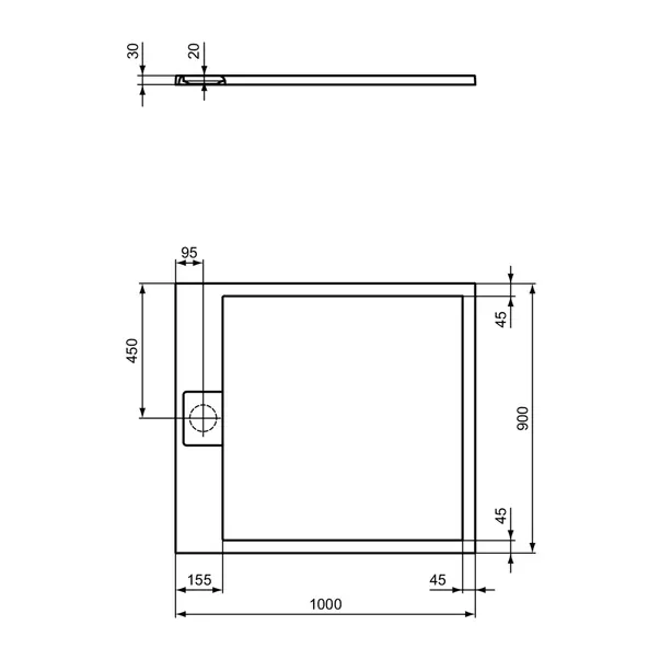 Cadita de dus dreptunghiulara Ideal Standard i.life Ultra Flat S alb pur 100x90 cm [5]