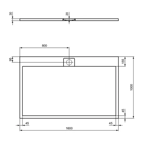 Cadita de dus dreptunghiulara Ideal Standard i.life Ultra Flat S gri asfaltic 160x100 cm [5]