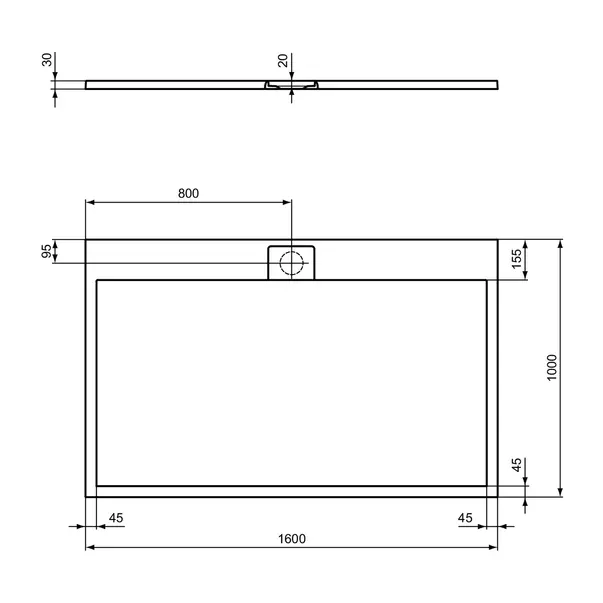Cadita de dus dreptunghiulara Ideal Standard i.life Ultra Flat S nisipiu 160x100 cm [5]