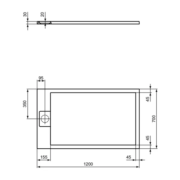 Cadita de dus dreptunghiulara Ideal Standard i.life Ultra Flat S alb pur 120x70 cm [5]