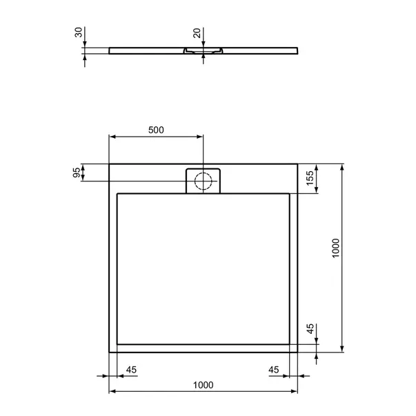 Cadita de dus patrata Ideal Standard i.life Ultra Flat S gri asfaltic 100x100 cm [5]
