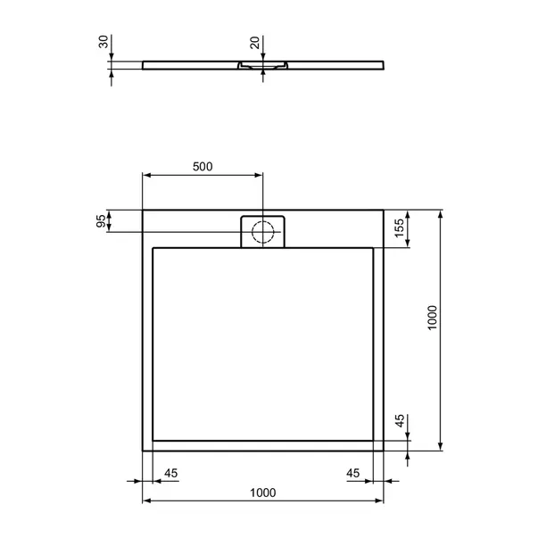 Cadita de dus patrata Ideal Standard i.life Ultra Flat S negru intens 100x100 cm [5]