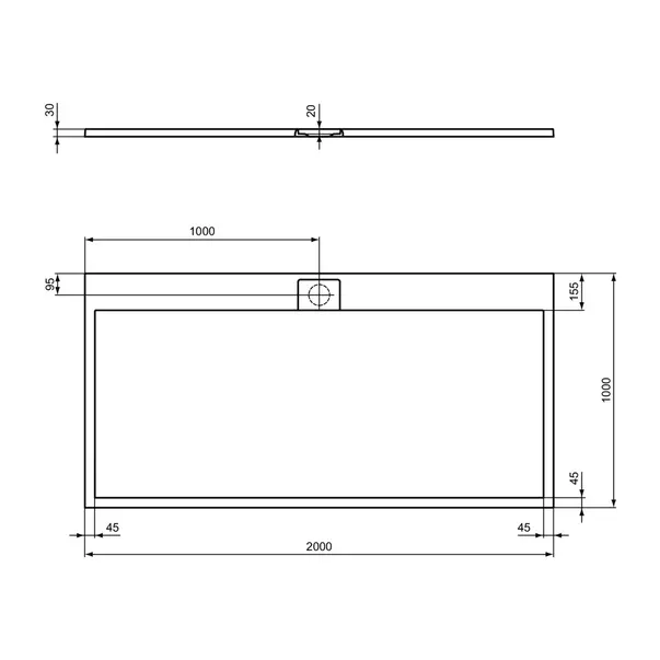 Cadita de dus dreptunghiulara Ideal Standard i.life Ultra Flat S gri asfaltic 200x100 cm [5]