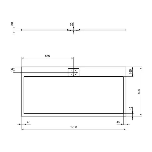 Cadita de dus dreptunghiulara Ideal Standard i.life Ultra Flat S alb pur 180x80 cm [5]