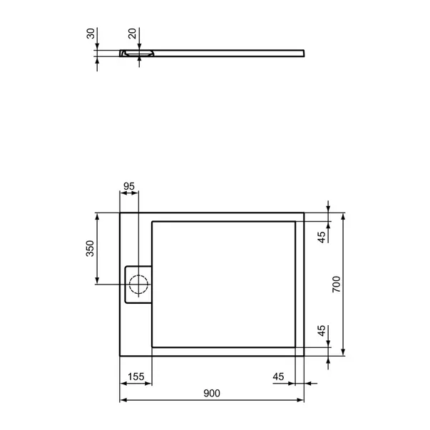 Cadita de dus dreptunghiulara Ideal Standard i.life Ultra Flat S alb pur 90x70 cm [5]