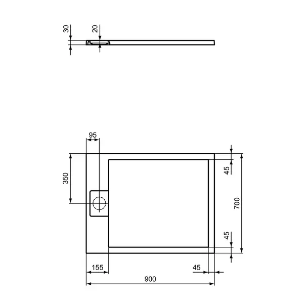 Cadita de dus dreptunghiulara Ideal Standard i.life Ultra Flat S gri asfaltic 90x70 cm [5]