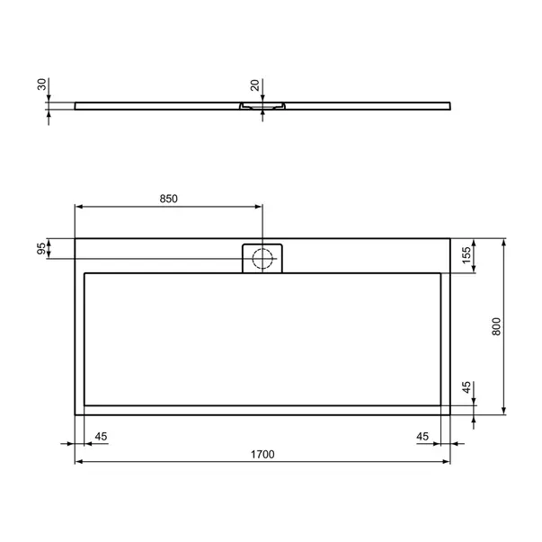 Cadita de dus dreptunghiulara Ideal Standard i.life Ultra Flat S alb pur 170x80 cm [5]