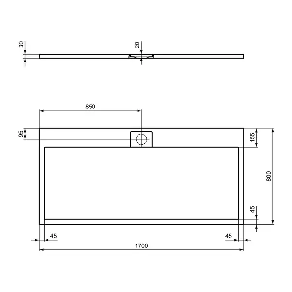 Cadita de dus dreptunghiulara Ideal Standard i.life Ultra Flat S negru intens 170x80 cm [5]