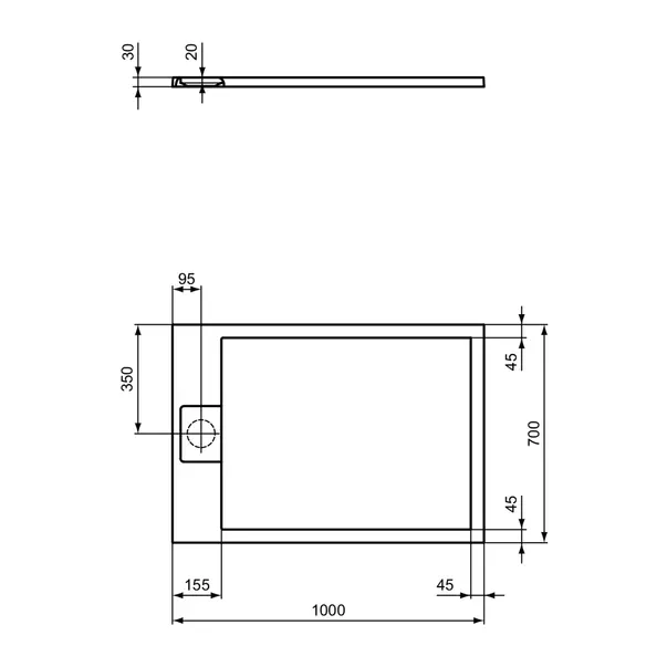 Cadita de dus dreptunghiulara Ideal Standard i.life Ultra Flat S gri asfaltic 100x70 cm [5]