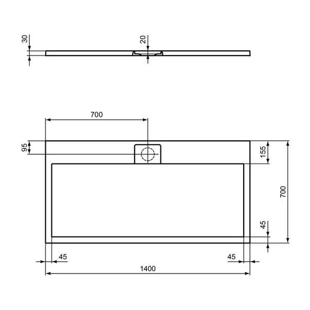 Cadita de dus dreptunghiulara Ideal Standard i.life Ultra Flat S alb pur 140x70 cm [5]