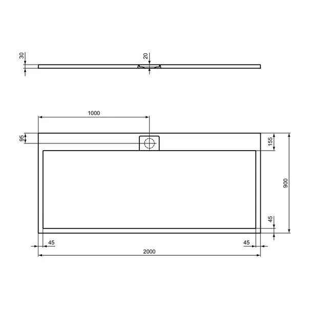 Cadita de dus dreptunghiulara Ideal Standard i.life Ultra Flat S gri asfaltic 200x90 cm [5]