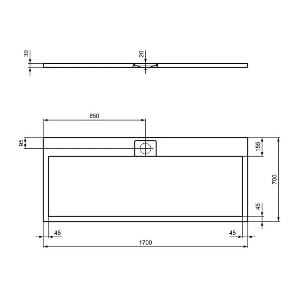 Cadita de dus dreptunghiulara Ideal Standard i.life Ultra Flat S alb pur 170x70 cm [5]
