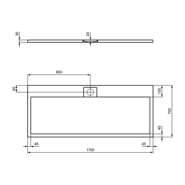 Cadita de dus dreptunghiulara Ideal Standard i.life Ultra Flat S nisipiu 170x70 cm [5]