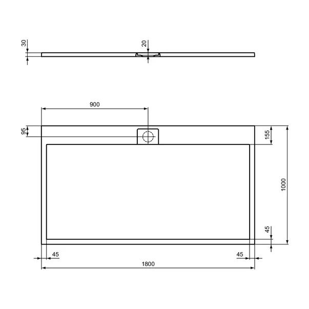 Cadita de dus dreptunghiulara Ideal Standard i.life Ultra Flat S alb pur 180x100 cm [5]