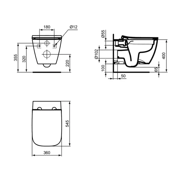 Set vas WC suspendat Ideal Standard I.Life B rimless alb si capac slim softclose [8]