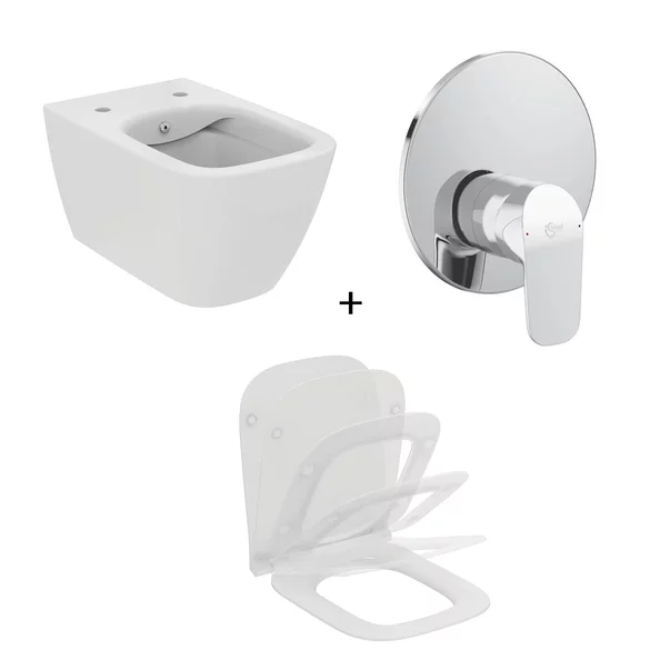 Vase wc suspendate - Set vas WC suspendat Ideal Standard I.life B cu functie bideu alb plus capac slim softclose si baterie