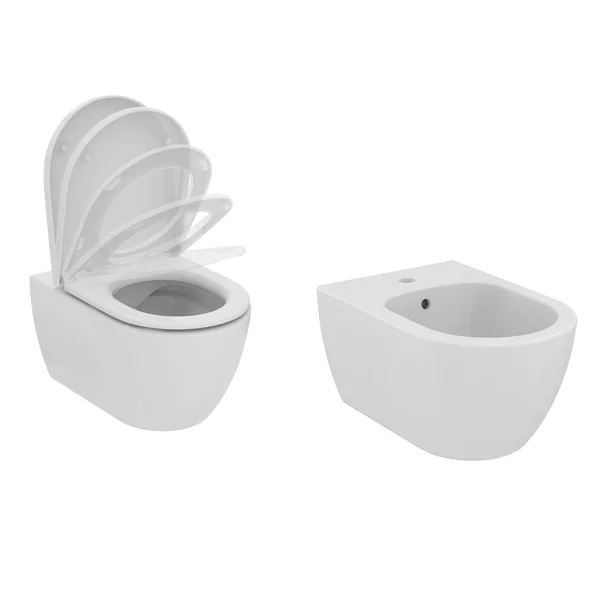 Vase wc suspendate - Set vas WC suspendat Ideal Standard Ellisse cu capac softclose alb si bideu