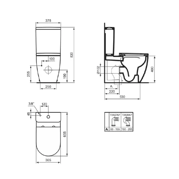 Set vas WC Ideal Standard Ellisse rimless BTW cu capac softclose alb si rezervor [9]