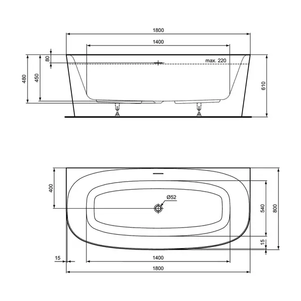 Cada freestanding Ideal Standard Atelier Dea BTW 180x80 cm alb lucios [8]